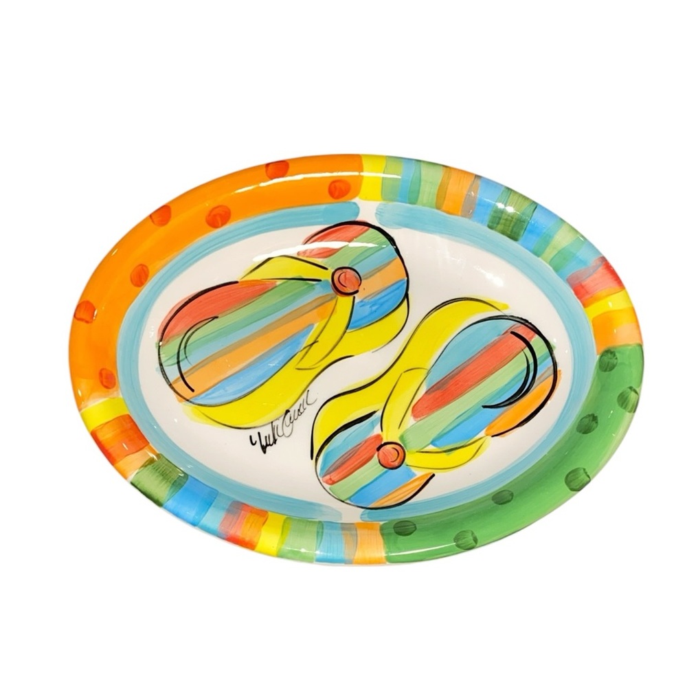 Vicki Carroll Colorful Splish Splash Flip Flop Design Oval 13” Plater
